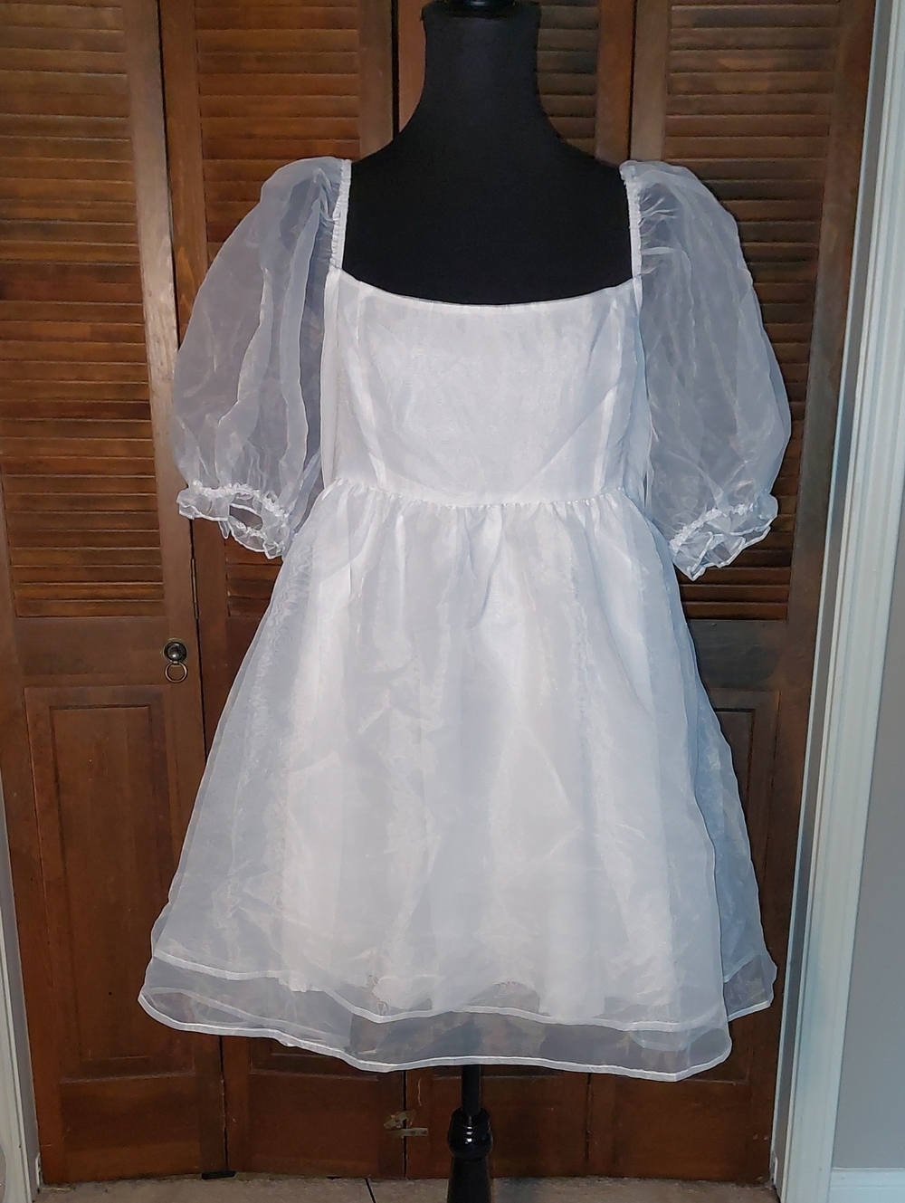 Audrey Parks White Puffy Sleeve Babydoll Mini Dress Sz XL - Picture 4 of 14